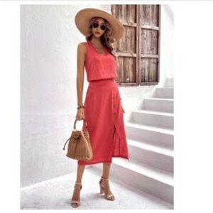 Emery Rose Coral Button-Front Skirt Set